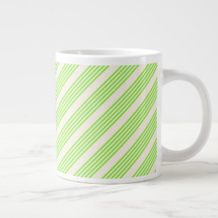 Lime green and beige five stripes pattern large coffee mug
