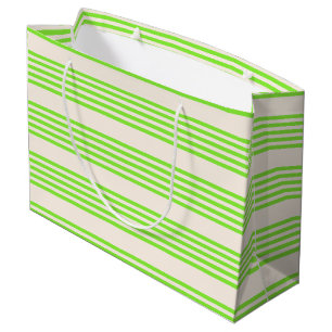 Lime green and beige five stripes pattern large gift bag