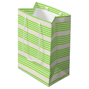 Lime green and beige five stripes pattern medium gift bag