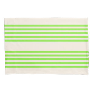 Lime green and beige five stripes pattern pillowcase