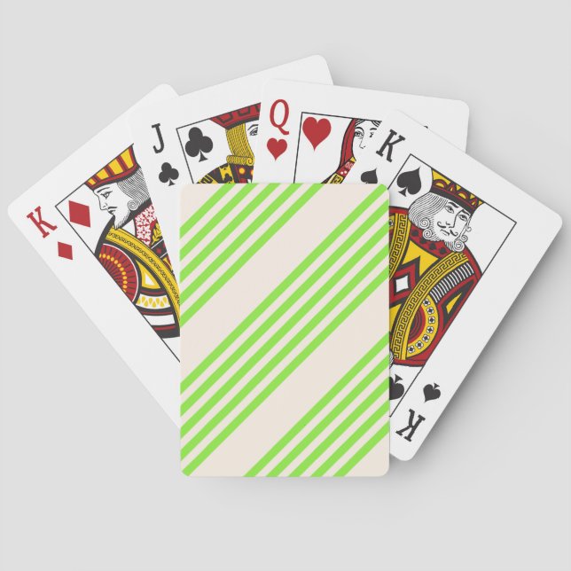 Lime green and beige five stripes pattern playing cards (Back)