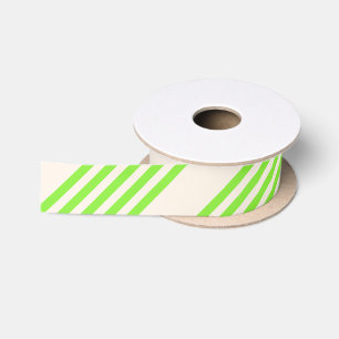 Lime green and beige five stripes pattern satin ribbon