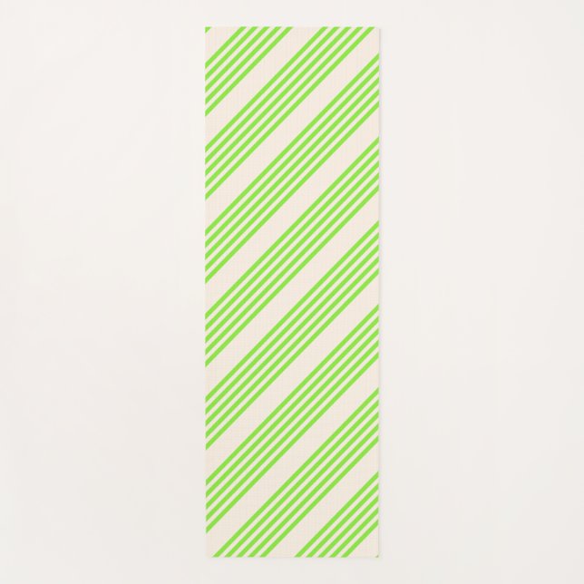 Lime green and beige five stripes pattern yoga mat (Front)