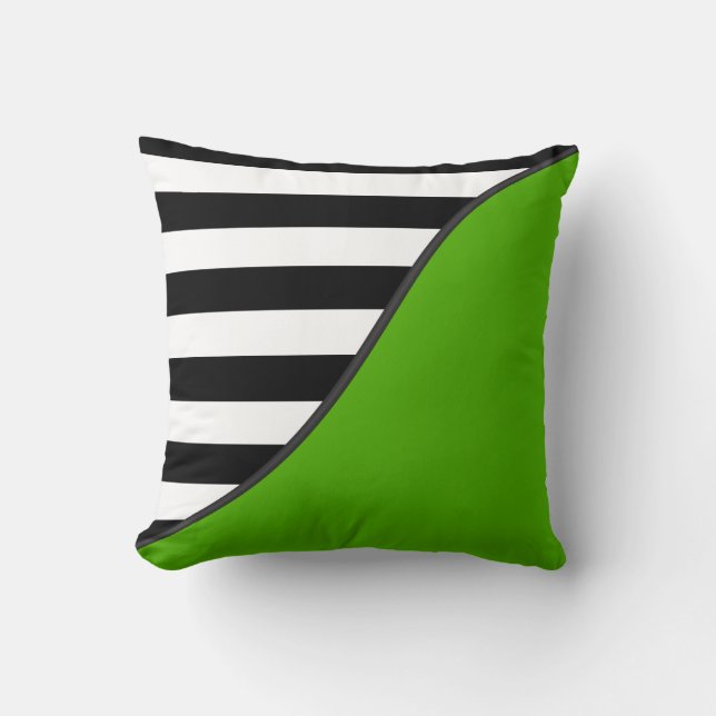 Lime Green and Black and White Stripes Reversible Cushion (Front)