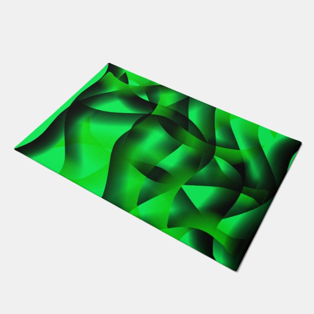 Lime green and black curling, with shadow? doormat (Angled)