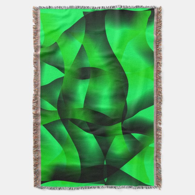 Lime green and black curling, with shadow? throw blanket (Front Vertical)
