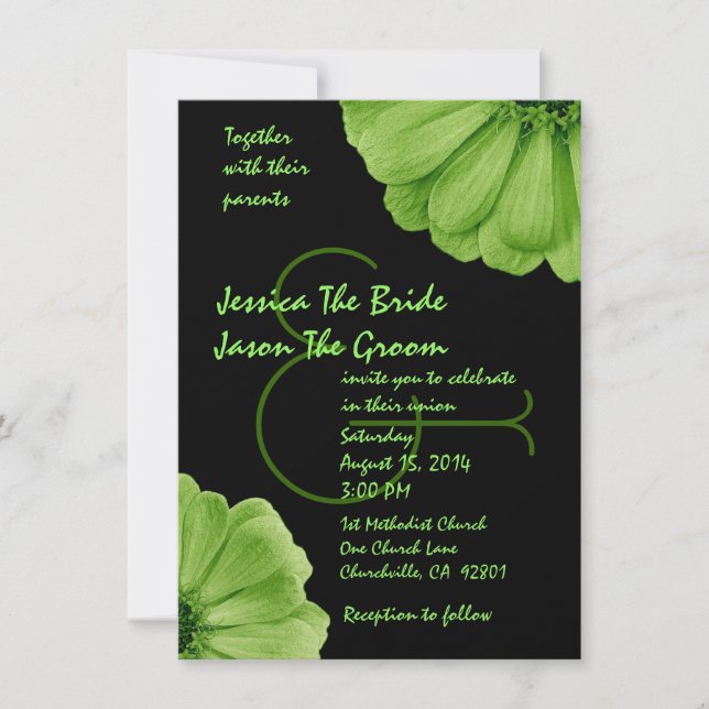 Lime Green and Black Daisies Wedding Template (Front)