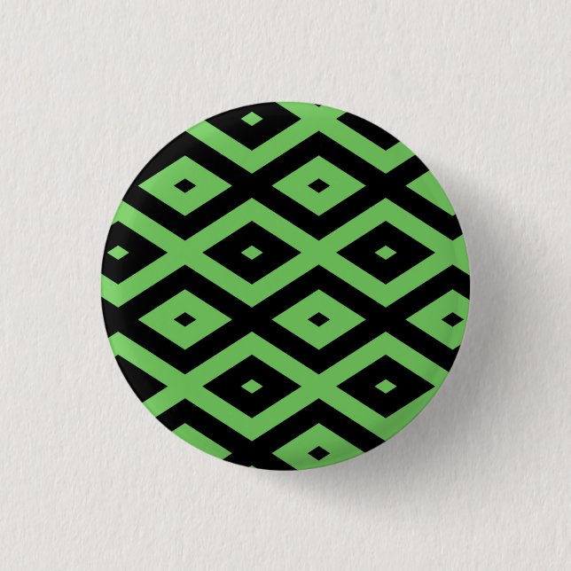 Lime green and black diamond pattern 3 cm round badge (Front)