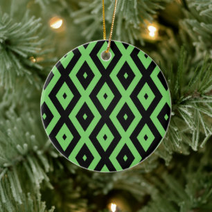 Lime green and black diamond pattern ceramic tree decoration