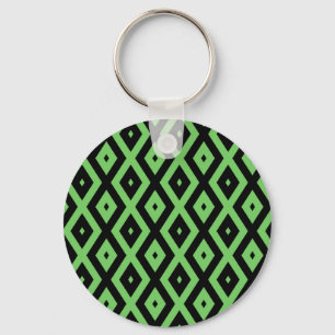 Lime green and black diamond pattern key ring