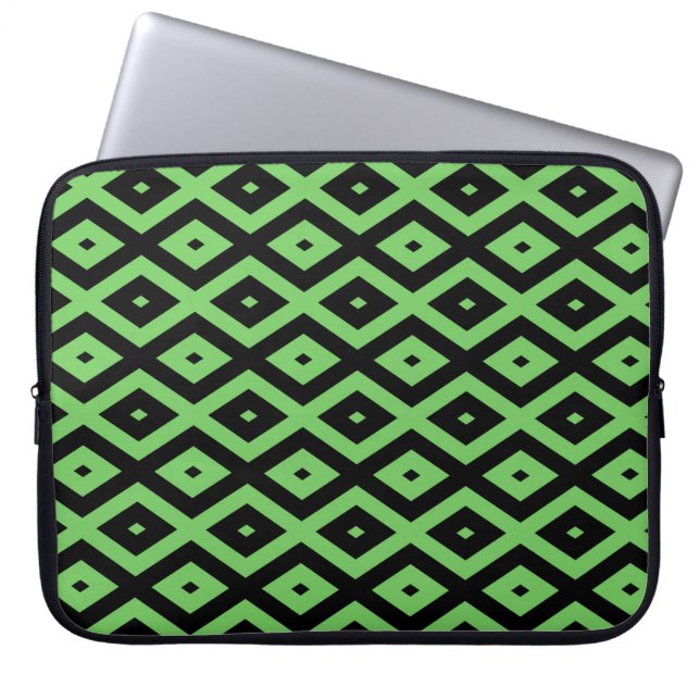 Lime green and black diamond pattern laptop sleeve (Front)