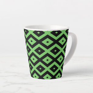 Lime green and black diamond pattern latte mug