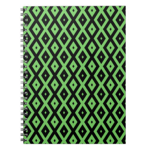 Lime green and black diamond pattern notebook