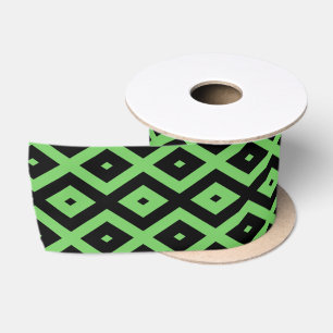 Lime green and black diamond pattern satin ribbon