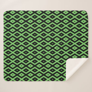 Lime green and black diamond pattern sherpa blanket