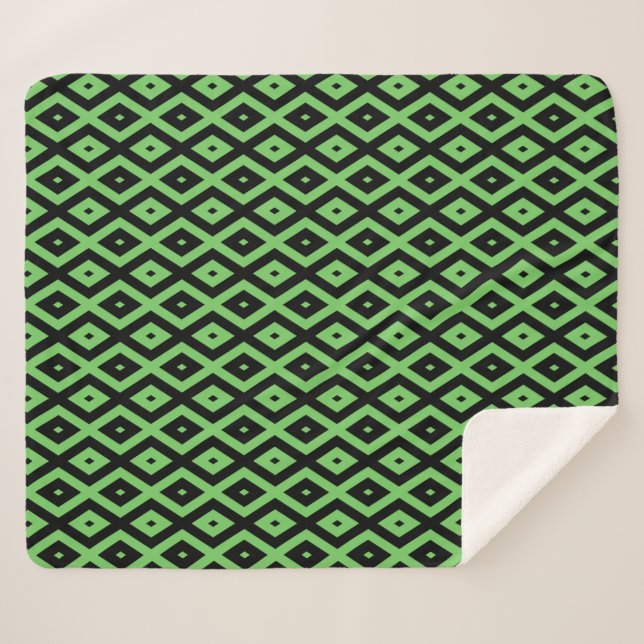 Lime green and black diamond pattern sherpa blanket (Front (Horizontal))