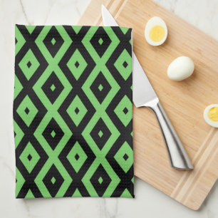 Lime green and black diamond pattern tea towel
