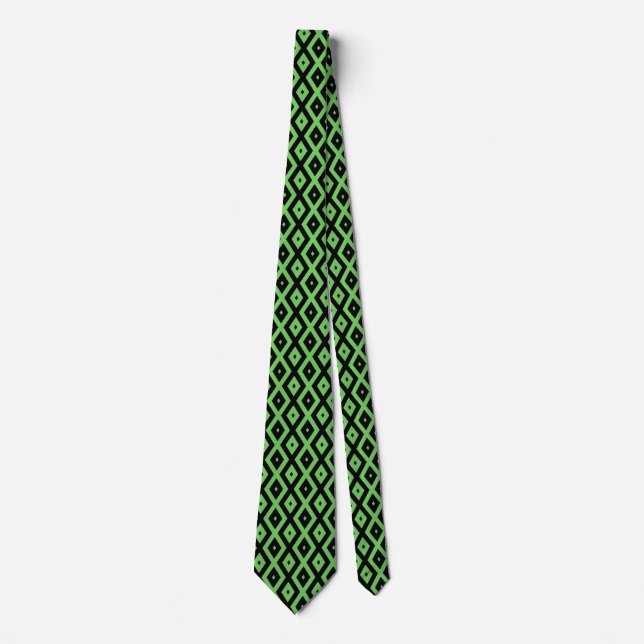 Lime green and black diamond pattern tie (Front)