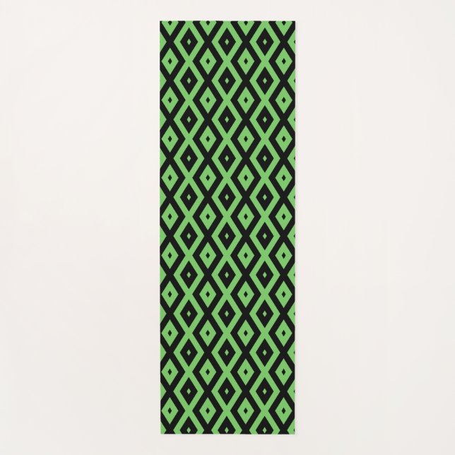 Lime green and black diamond pattern yoga mat (Front)