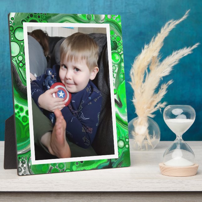 Lime Green and Black Faux Marble Photo Plaque (Side)