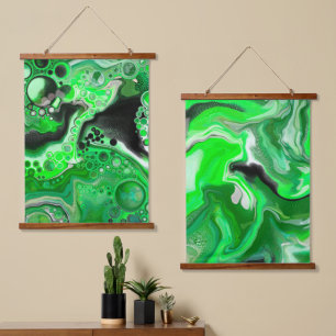 Lime Green and Black Marble Fluid Art Hanging Tapestry