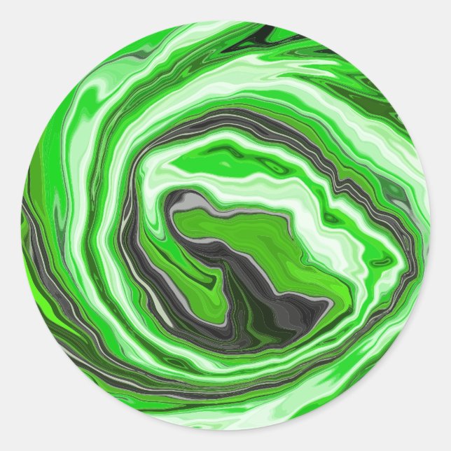 Lime Green and Black Marble like Swirls Fluid Art Classic Round Sticker (Front)