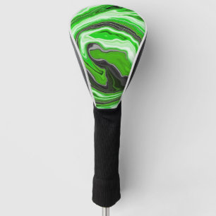 Lime Green and Black Marble like Swirls Fluid Art Golf Head Cover