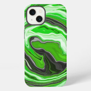 Lime Green and Black Marble like Swirls Fluid Art iPhone 13 Case