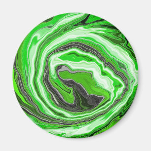 Lime Green and Black Marble like Swirls Fluid Art Magnet