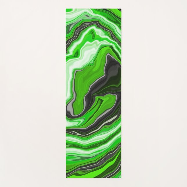 Lime Green and Black Marble like Swirls Fluid Art  Yoga Mat (Front)