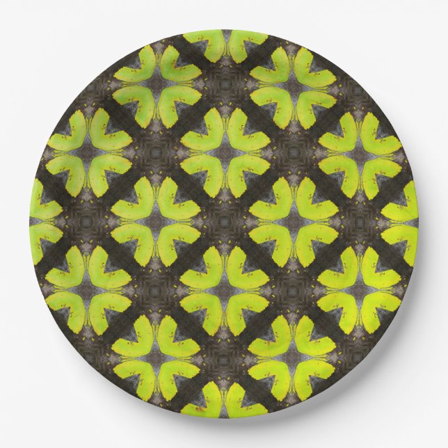 Lime Green and Black Modern Hipster Pattern Paper Plate (Front)