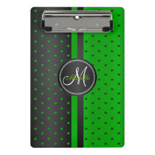 Lime Green and Black Polka Dots - Monogram Mini Clipboard