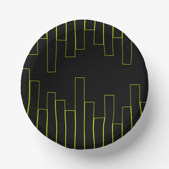 Lime Green and Black Rectangles Paper Plate (Front)