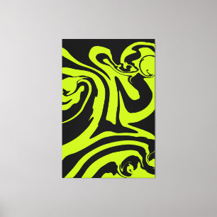 Lime Green and Black retro marble swirl Canvas Print