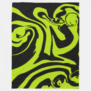Lime Green and Black retro marble swirl Fleece Blanket