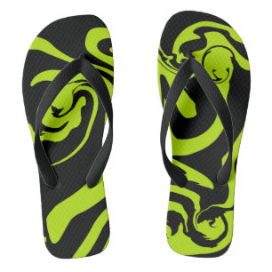 Lime Green and Black retro marble swirl Jandals