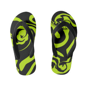 Lime Green and Black retro marble swirl Kid's Jandals