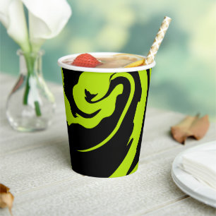 Lime Green and Black retro marble swirl Paper Cups