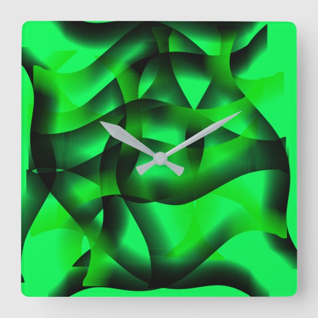Lime green and black ripples, with some shadow? square wall clock (Front)