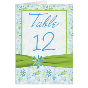 Lime Green and Blue Floral Table Number Card