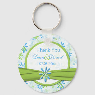 Lime Green and Blue Floral Wedding Favour Keychain