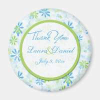 Lime Green and Blue Floral Wedding Favour Magnet