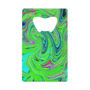 Lime Green and Blue Groovy Abstract Retro Art
