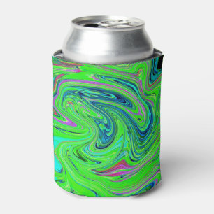 Lime Green and Blue Groovy Abstract Retro Art Can Cooler