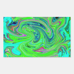 Lime Green and Blue Groovy Abstract Retro Art Rectangular Sticker