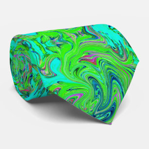 Lime Green and Blue Groovy Abstract Retro Art Tie
