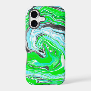 Lime Green and Blue Marble like Swirls