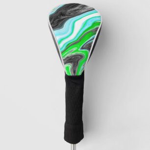 Lime Green and Blue Marble like Swirls Golf Head Cover