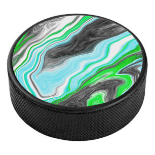 Lime Green and Blue Marble like Swirls Hockey Puck