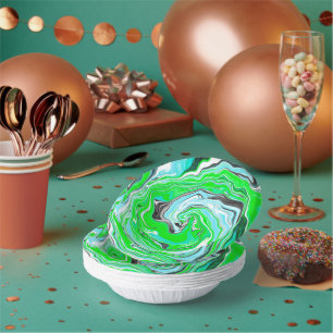 Lime Green and Blue Marble like Swirls Paper Plate